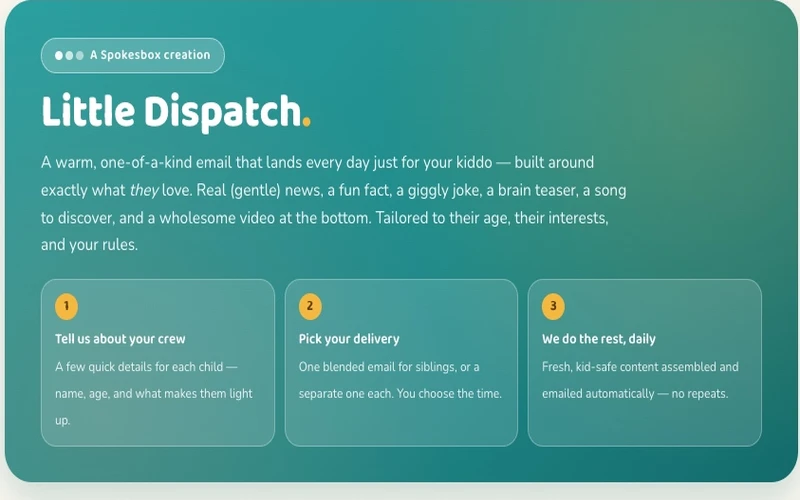 Little Dispatch — a wholesome daily newsletter for kids, a Spokesbox creation